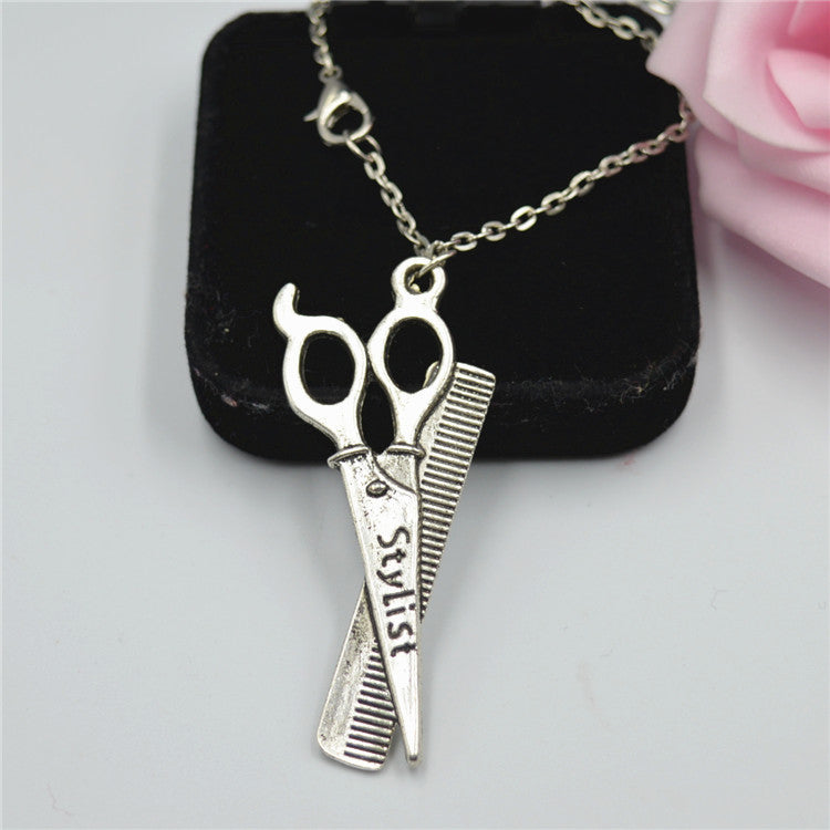Comb and Shear Necklace with "Stylist" Engraving